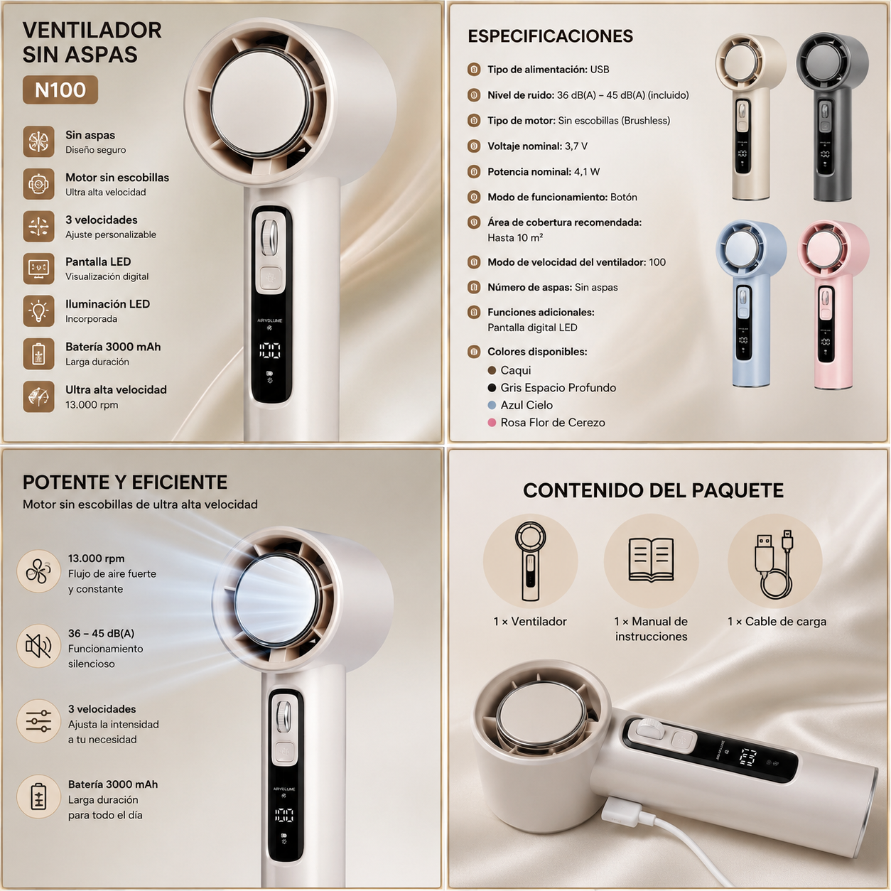 Mini ventilador turbo portátil de mano recargable.