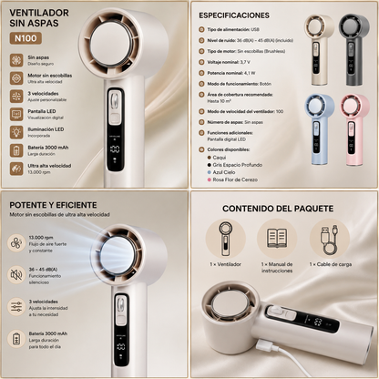 Mini ventilador turbo portátil de mano recargable.