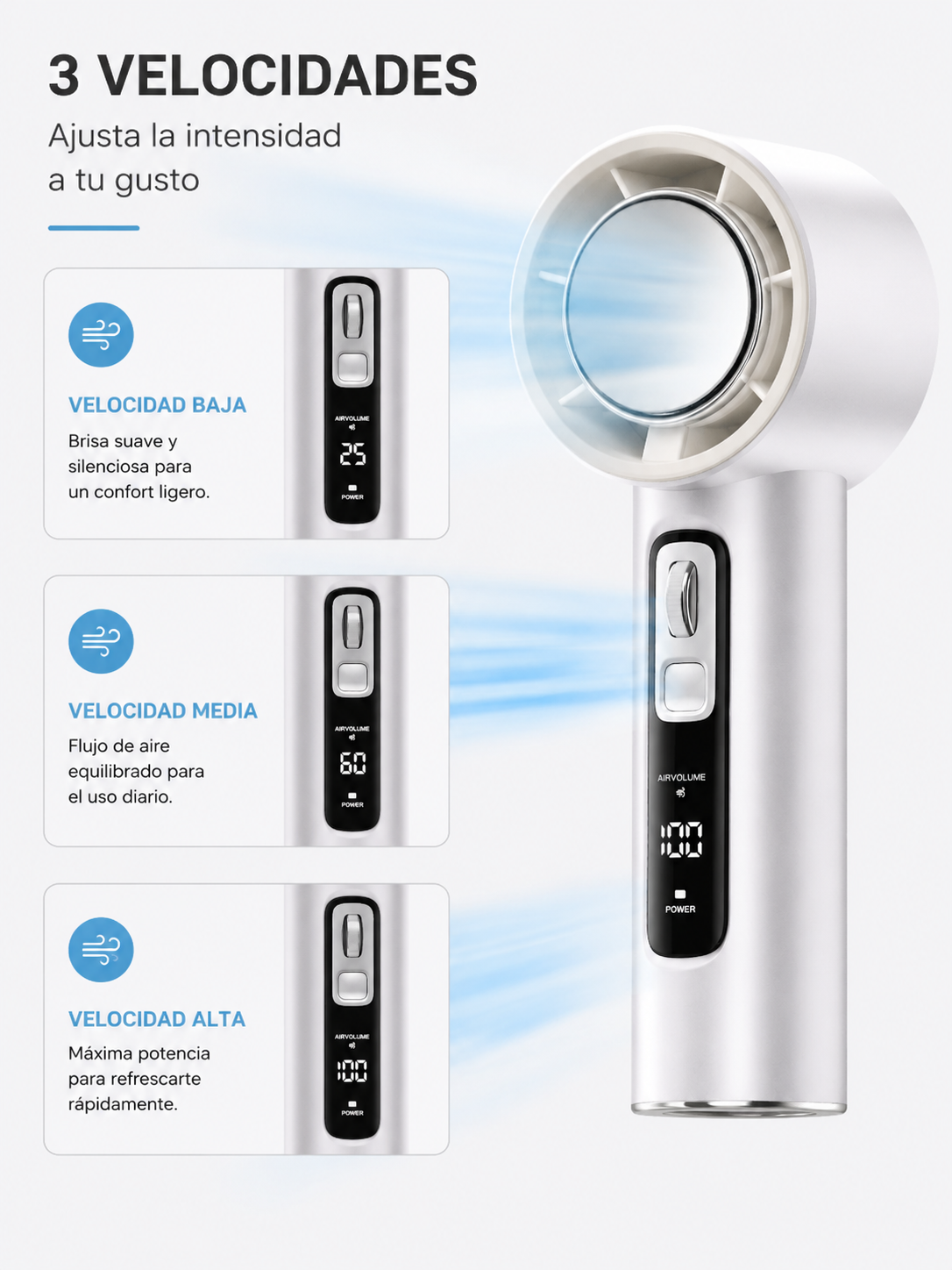 Mini ventilador turbo portátil de mano recargable.