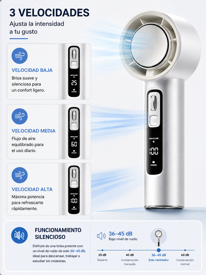 Mini ventilador turbo portátil de mano recargable.
